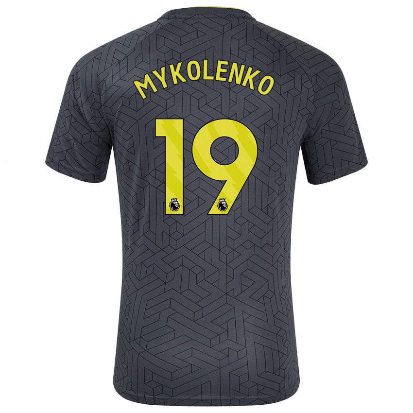 Kinder Vitaliy Mykolenko #19 Schwarz Gelb Auswärtstrikot Trikot 2024/25 T-Shirt