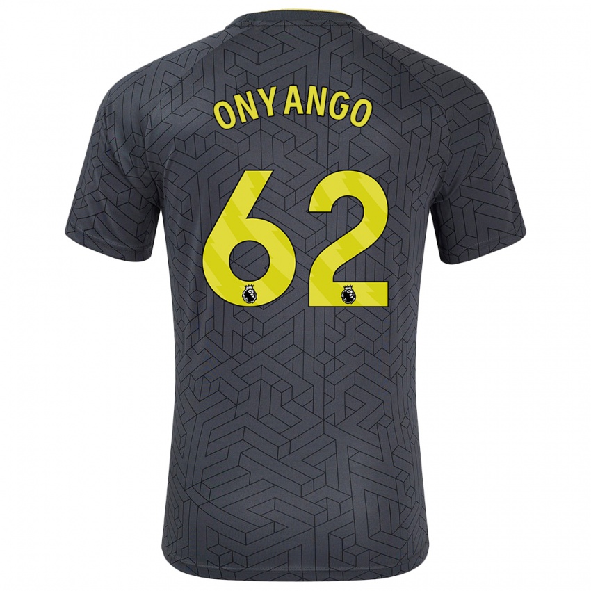 Kinder Tyler Onyango #62 Schwarz Gelb Auswärtstrikot Trikot 2024/25 T-Shirt