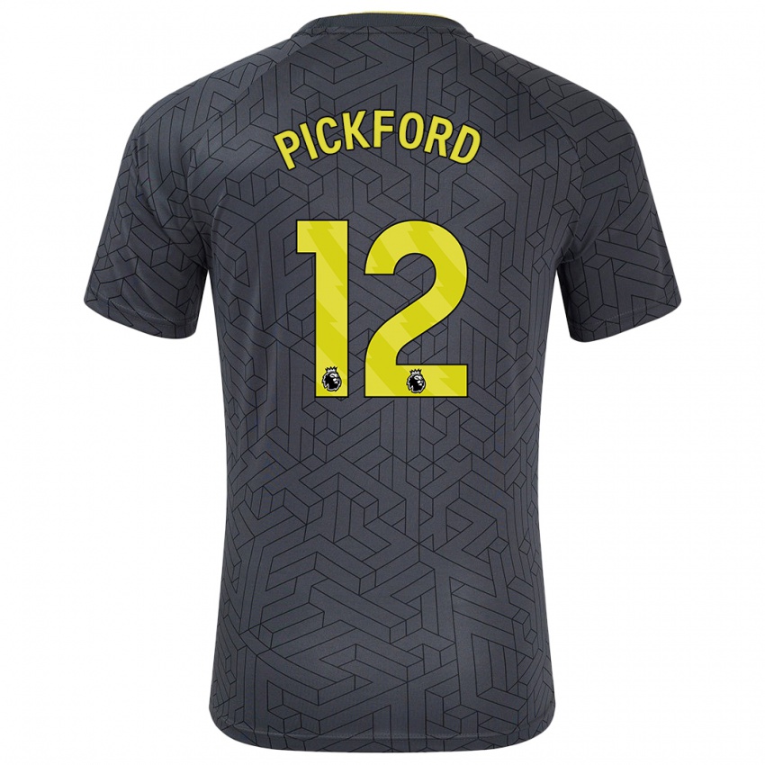 Kinder Jordan Pickford #12 Schwarz Gelb Auswärtstrikot Trikot 2024/25 T-Shirt