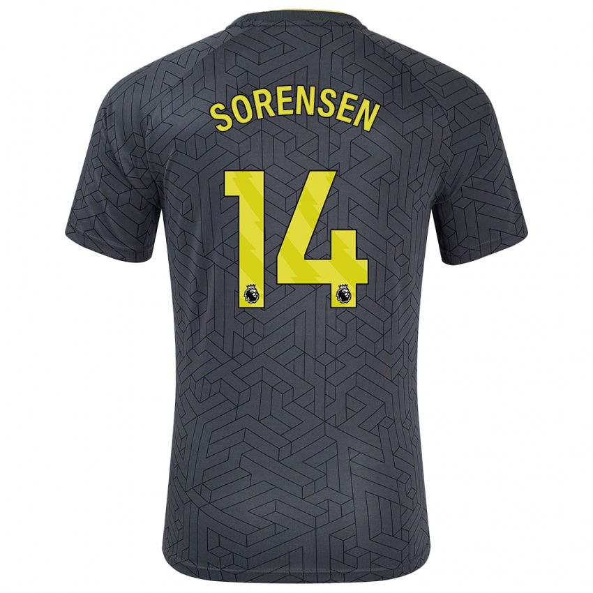 Kinder Nicoline Sorensen #14 Schwarz Gelb Auswärtstrikot Trikot 2024/25 T-Shirt