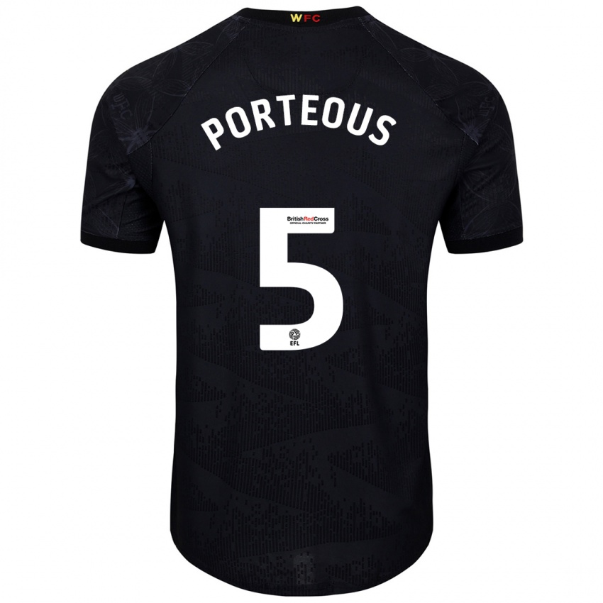 Kinder Ryan Porteous #5 Schwarz Weiß Auswärtstrikot Trikot 2024/25 T-Shirt