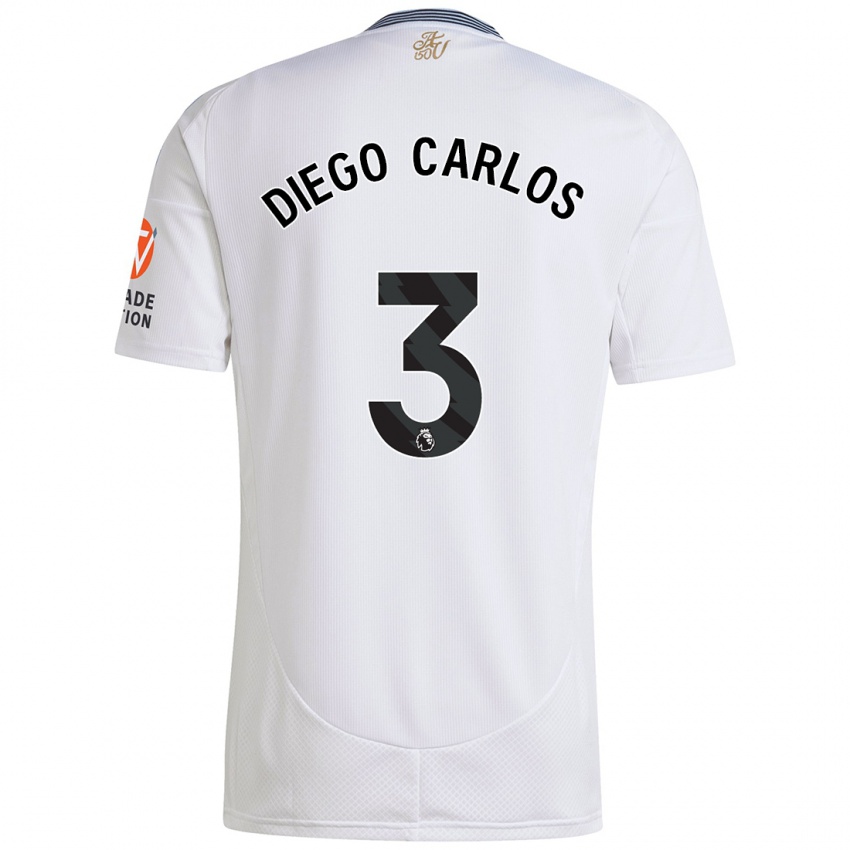 Kinder Diego Carlos #3 Weiß Auswärtstrikot Trikot 2024/25 T-Shirt