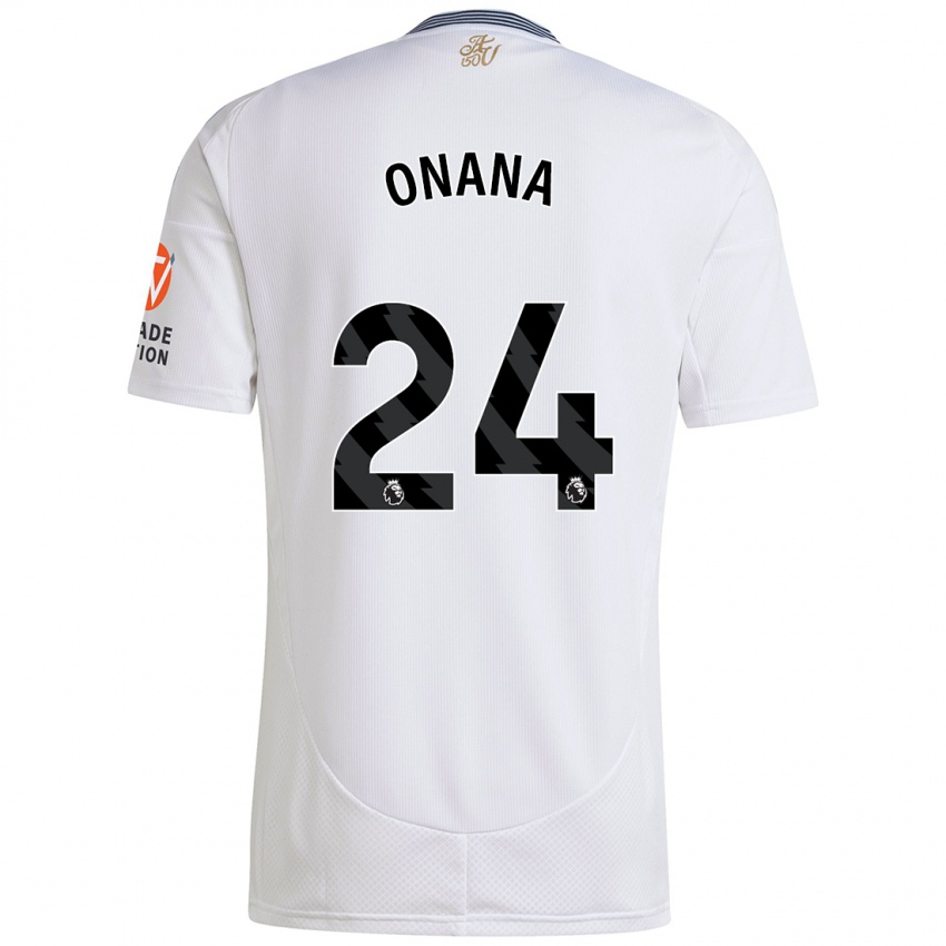 Kinder Amadou Onana #24 Weiß Auswärtstrikot Trikot 2024/25 T-Shirt