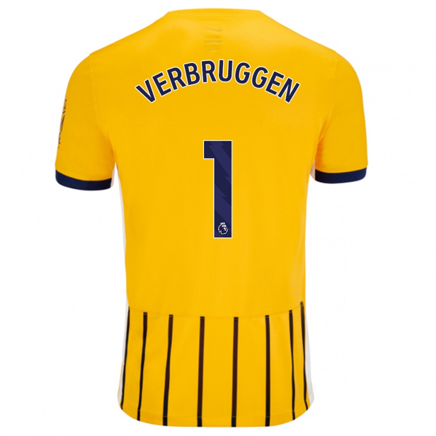 Kinder Bart Verbruggen #1 Gold Blau Nadelstreifen Auswärtstrikot Trikot 2024/25 T-Shirt