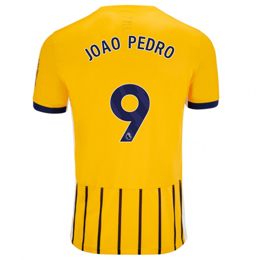 Kinder João Pedro #9 Gold Blau Nadelstreifen Auswärtstrikot Trikot 2024/25 T-Shirt