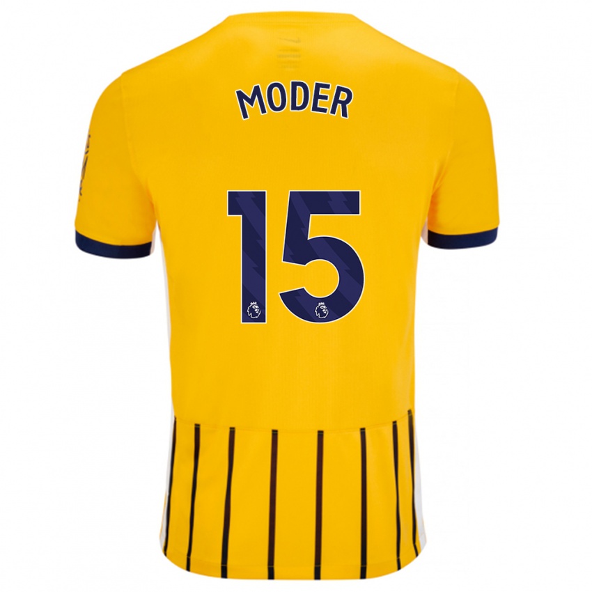 Kinder Jakub Moder #15 Gold Blau Nadelstreifen Auswärtstrikot Trikot 2024/25 T-Shirt