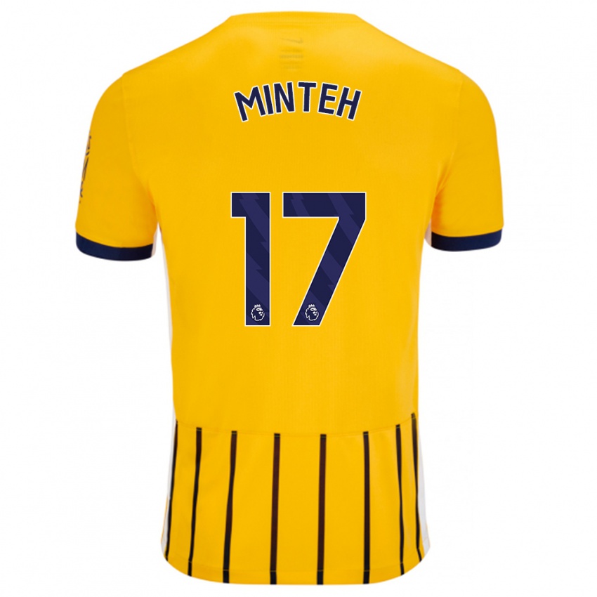 Kinder Yankuba Minteh #17 Gold Blau Nadelstreifen Auswärtstrikot Trikot 2024/25 T-Shirt