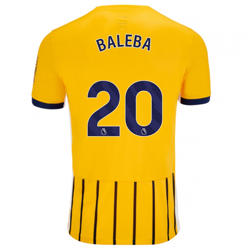 Kinder Carlos Baleba #20 Gold Blau Nadelstreifen Auswärtstrikot Trikot 2024/25 T-Shirt