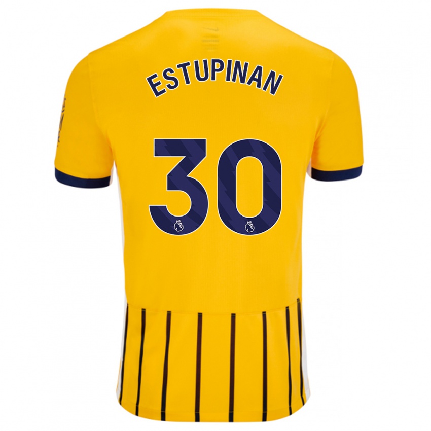 Kinder Pervis Estupiñán #30 Gold Blau Nadelstreifen Auswärtstrikot Trikot 2024/25 T-Shirt