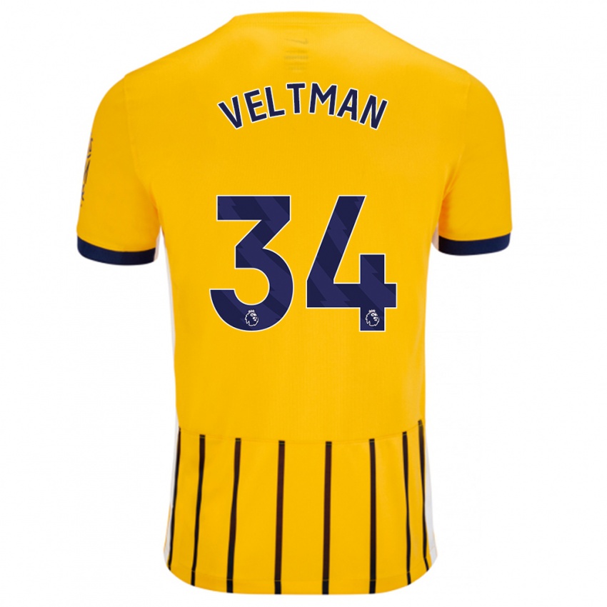 Kinder Joël Veltman #34 Gold Blau Nadelstreifen Auswärtstrikot Trikot 2024/25 T-Shirt