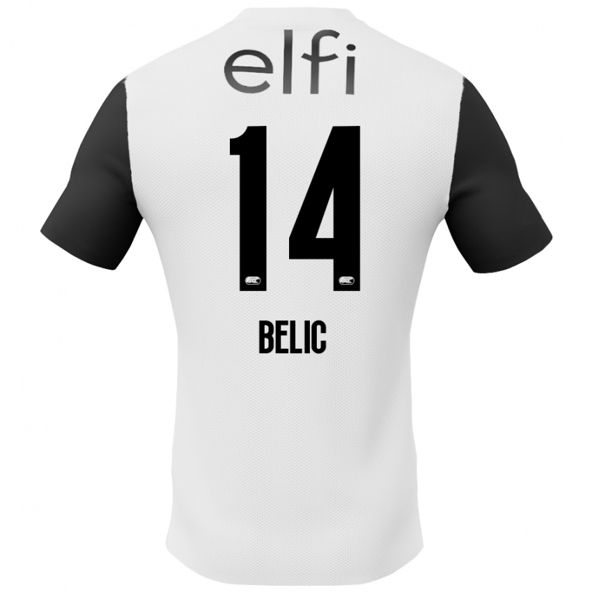 Kinder Kristijan Belic #14 Weiß Schwarz Auswärtstrikot Trikot 2024/25 T-Shirt