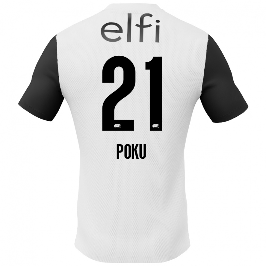 Kinder Ernest Poku #21 Weiß Schwarz Auswärtstrikot Trikot 2024/25 T-Shirt