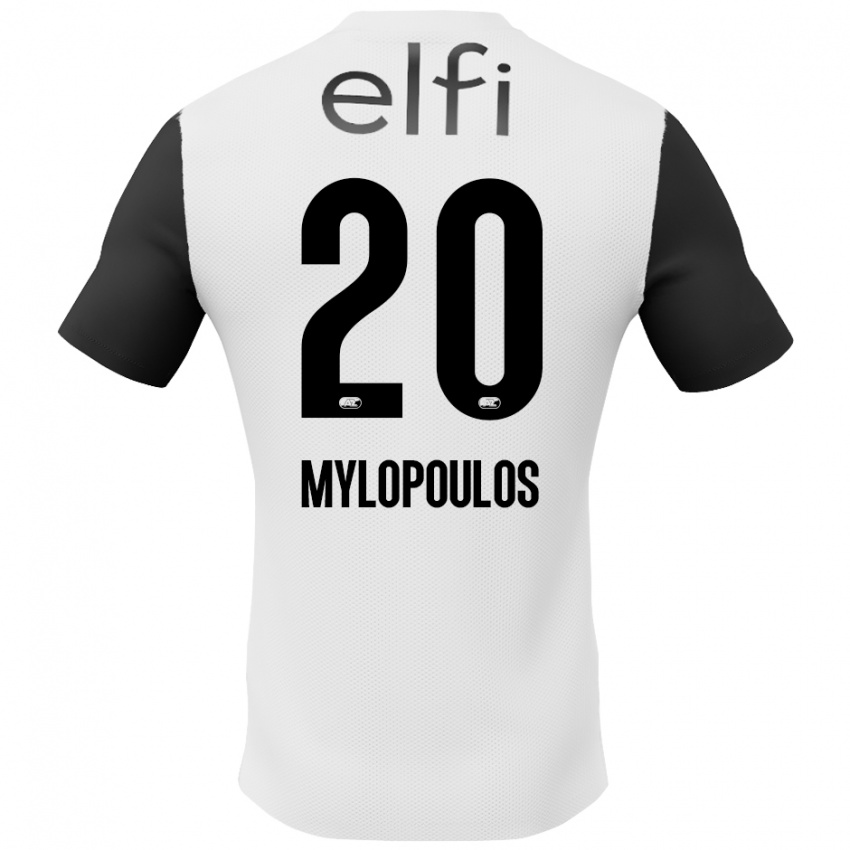 Kinder Marios Mylopoulos #20 Weiß Schwarz Auswärtstrikot Trikot 2024/25 T-Shirt