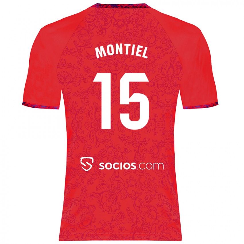 Kinder Gonzalo Montiel #15 Rot Auswärtstrikot Trikot 2024/25 T-Shirt