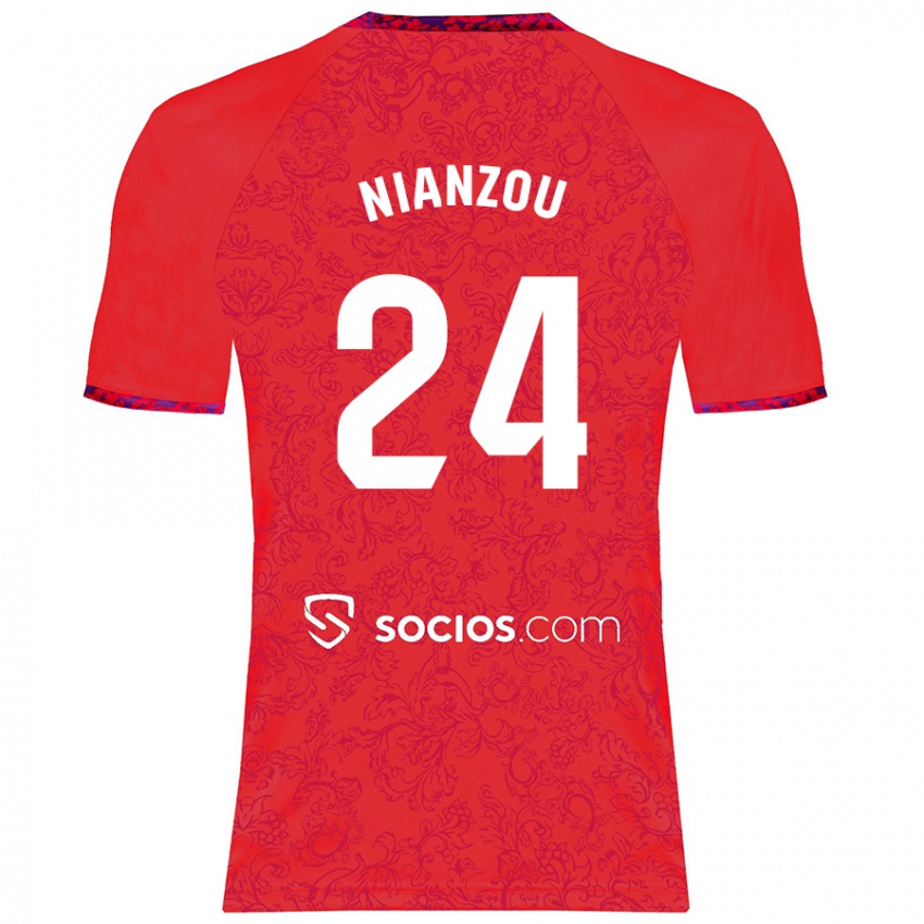 Kinder Tanguy Nianzou #24 Rot Auswärtstrikot Trikot 2024/25 T-Shirt