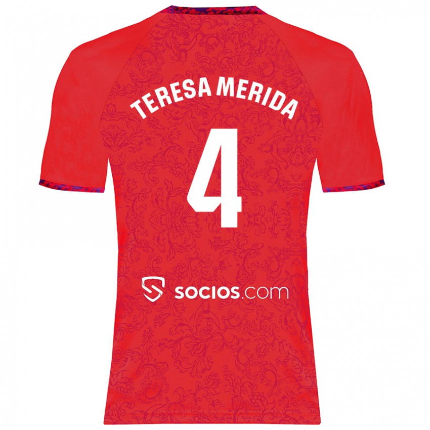 Kinder Teresa Merida #4 Rot Auswärtstrikot Trikot 2024/25 T-Shirt