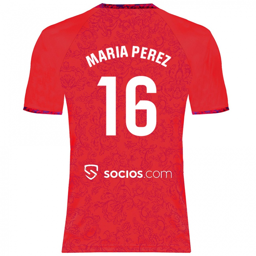 Kinder María Pérez Rabaza #16 Rot Auswärtstrikot Trikot 2024/25 T-Shirt