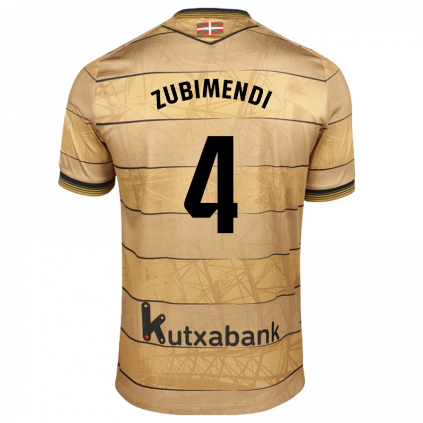 Kinder Martín Zubimendi #4 Braun Auswärtstrikot Trikot 2024/25 T-Shirt