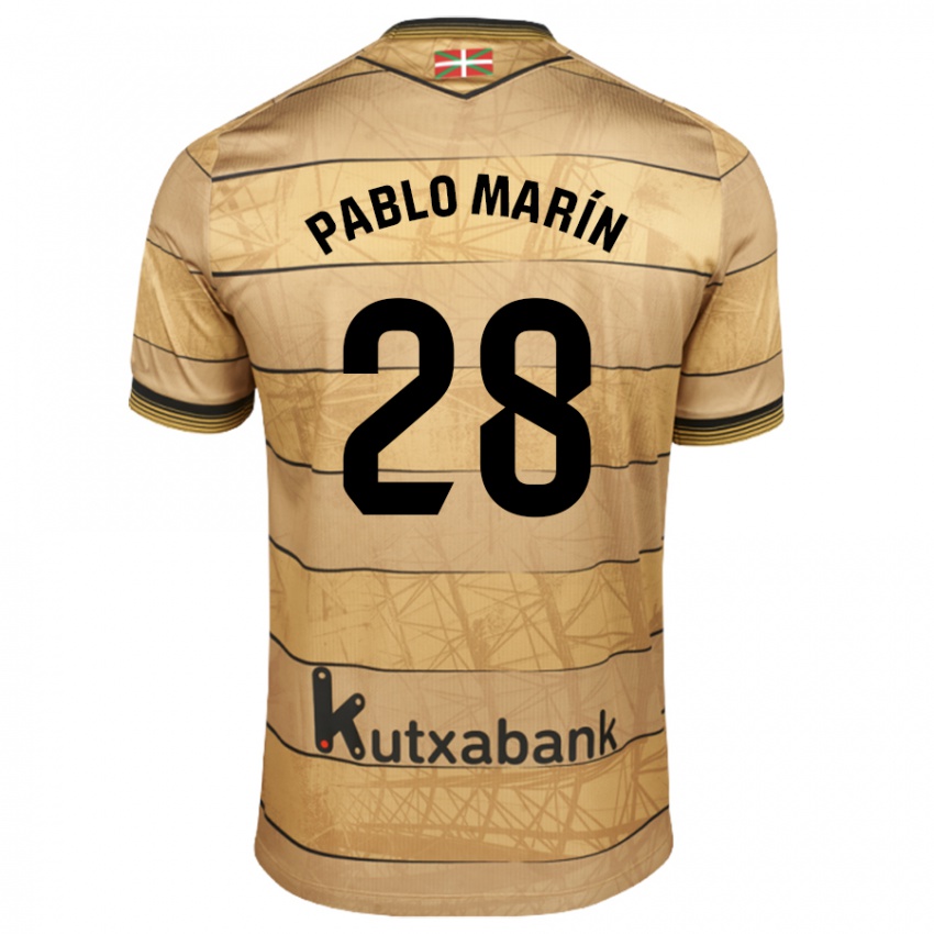 Kinder Pablo Marín #28 Braun Auswärtstrikot Trikot 2024/25 T-Shirt