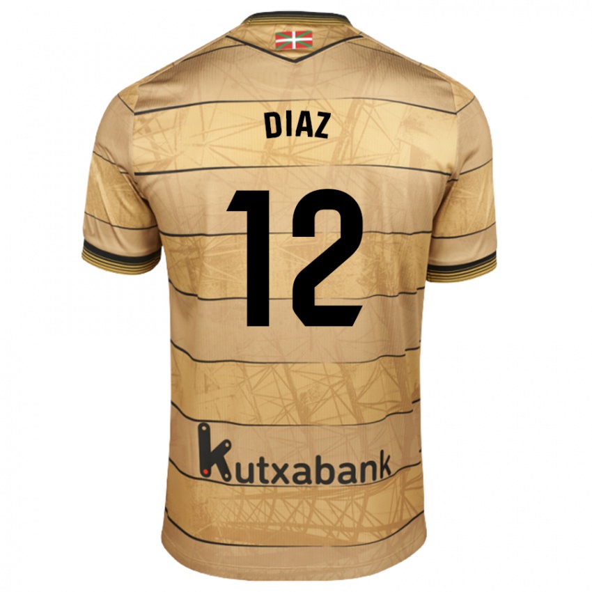 Kinder Ekain Díaz #12 Braun Auswärtstrikot Trikot 2024/25 T-Shirt