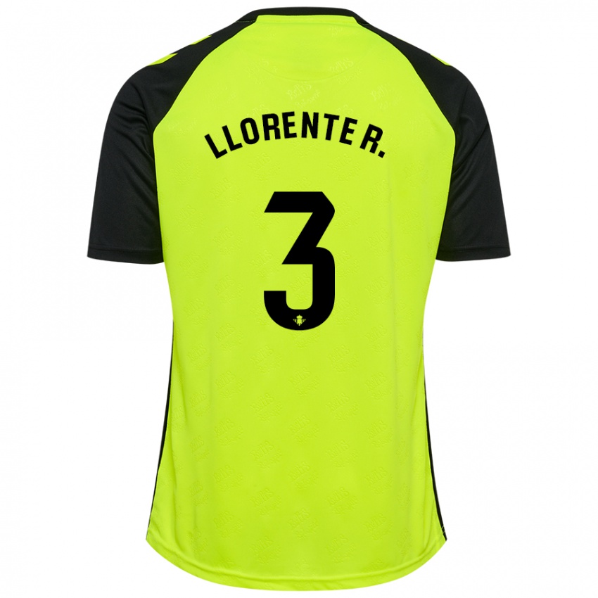 Kinder Diego Llorente #3 Fluoreszierendes Gelb Schwarz Auswärtstrikot Trikot 2024/25 T-Shirt