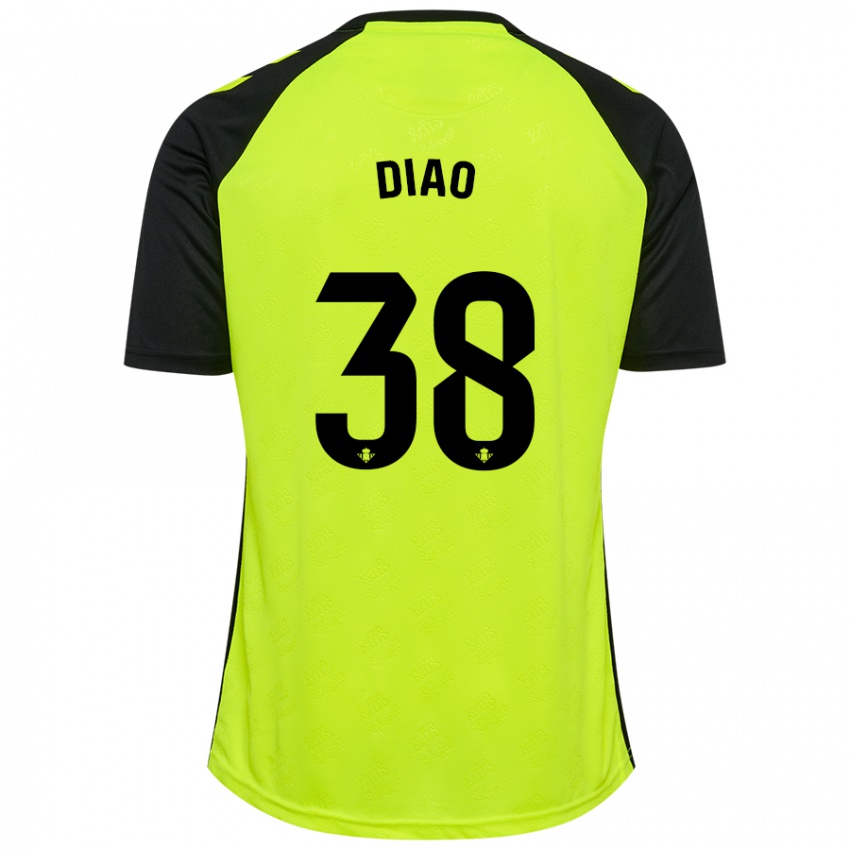 Kinder Assane Diao #38 Fluoreszierendes Gelb Schwarz Auswärtstrikot Trikot 2024/25 T-Shirt