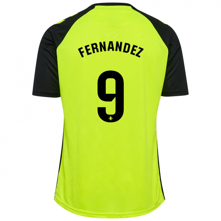 Kinder Marcos Fernández #9 Fluoreszierendes Gelb Schwarz Auswärtstrikot Trikot 2024/25 T-Shirt