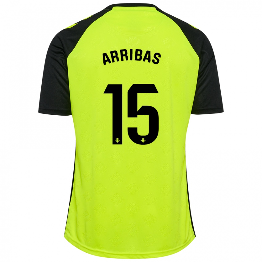 Kinder Sergio Arribas #15 Fluoreszierendes Gelb Schwarz Auswärtstrikot Trikot 2024/25 T-Shirt