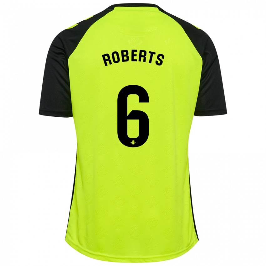 Kinder Rhiannon Roberts #6 Fluoreszierendes Gelb Schwarz Auswärtstrikot Trikot 2024/25 T-Shirt