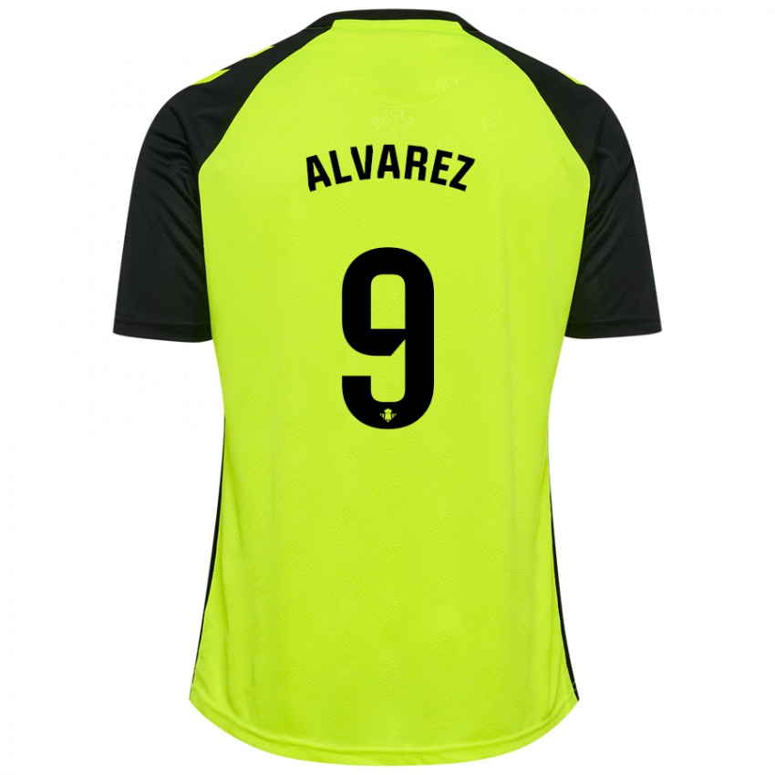 Kinder Carmen Álvarez Sánchez #9 Fluoreszierendes Gelb Schwarz Auswärtstrikot Trikot 2024/25 T-Shirt