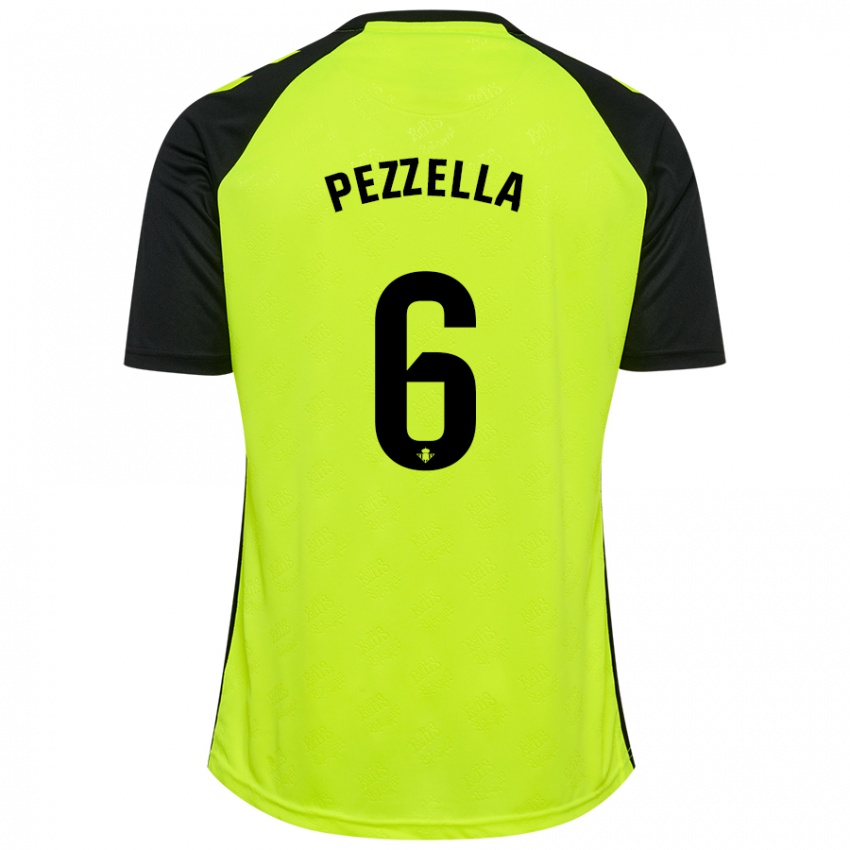 Kinder Germán Pezzella #6 Fluoreszierendes Gelb Schwarz Auswärtstrikot Trikot 2024/25 T-Shirt