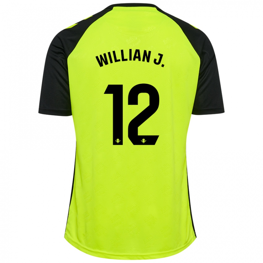 Kinder Willian José #12 Fluoreszierendes Gelb Schwarz Auswärtstrikot Trikot 2024/25 T-Shirt