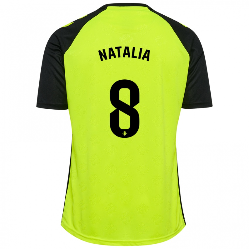 Kinder Natalia Montilla Martinez #8 Fluoreszierendes Gelb Schwarz Auswärtstrikot Trikot 2024/25 T-Shirt