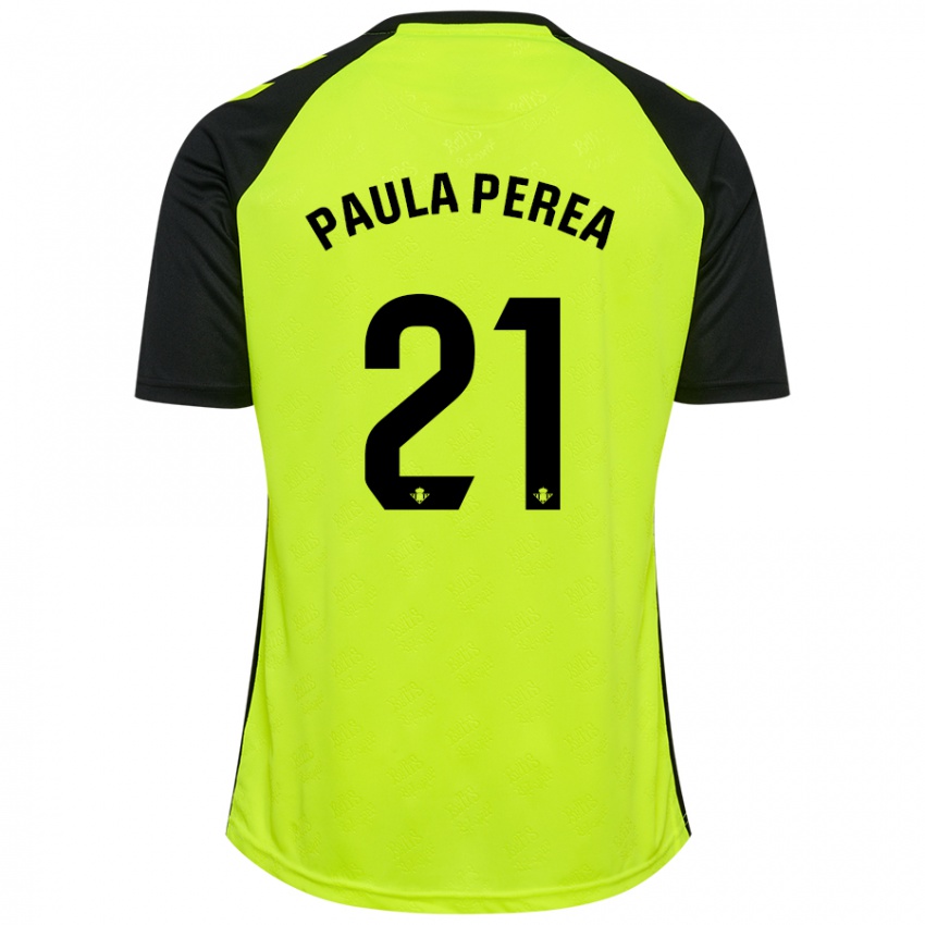 Kinder Paula Perea Ramírez #21 Fluoreszierendes Gelb Schwarz Auswärtstrikot Trikot 2024/25 T-Shirt