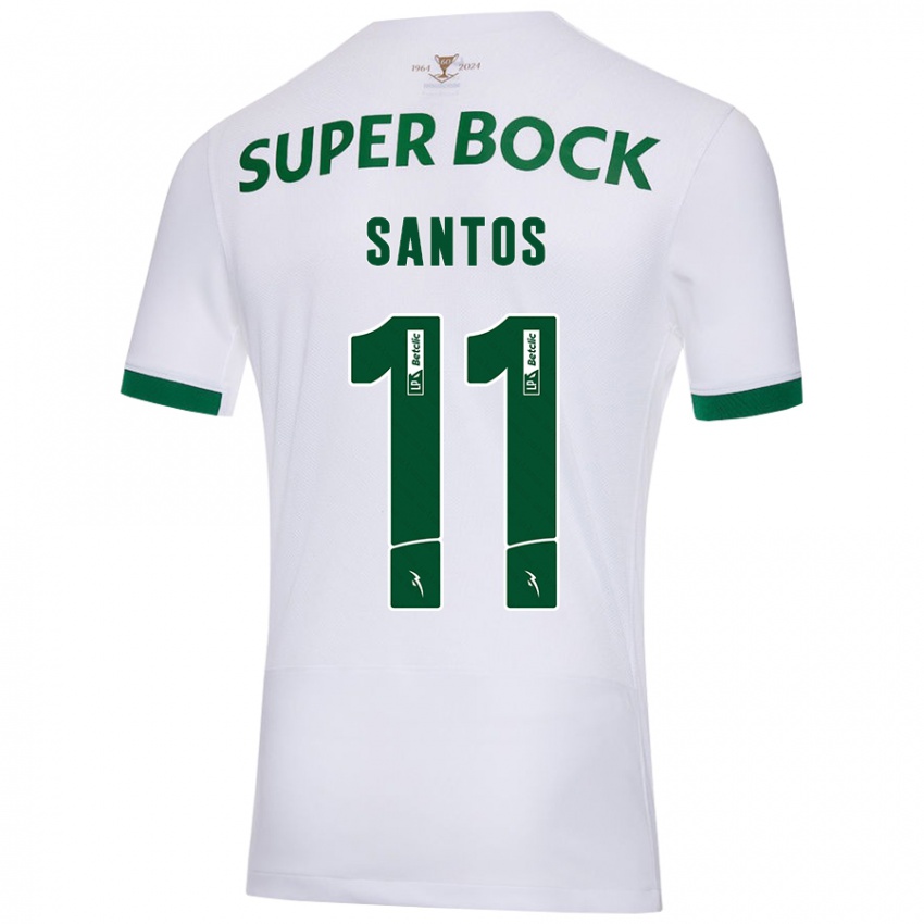 Kinder Nuno Santos #11 Weiß Grün Auswärtstrikot Trikot 2024/25 T-Shirt