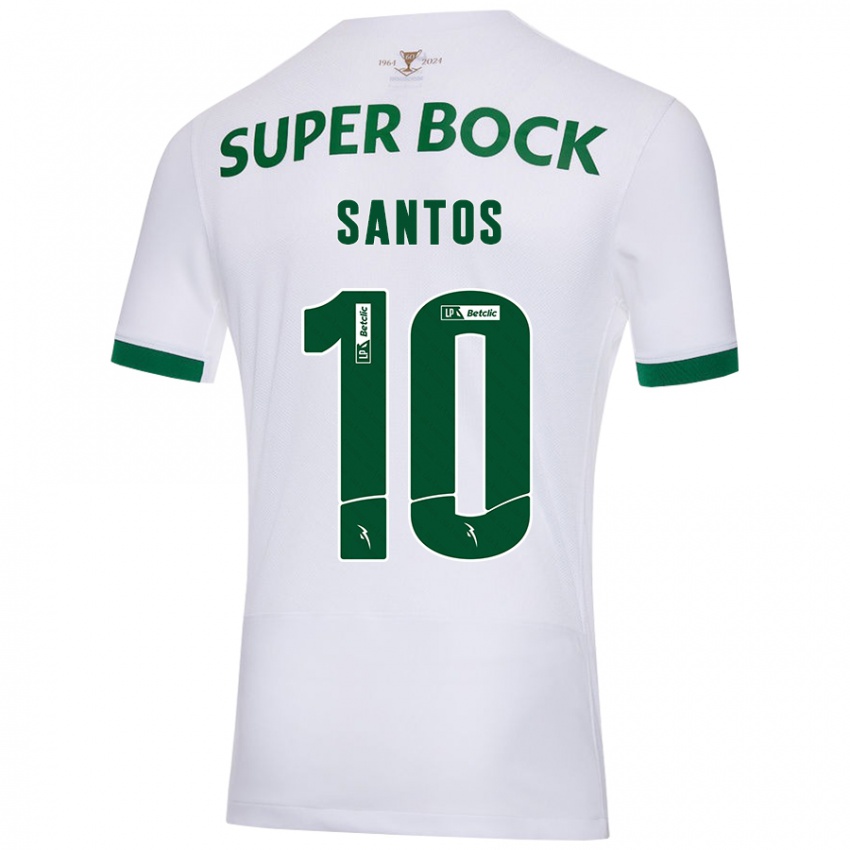 Kinder Guilherme Santos #10 Weiß Grün Auswärtstrikot Trikot 2024/25 T-Shirt