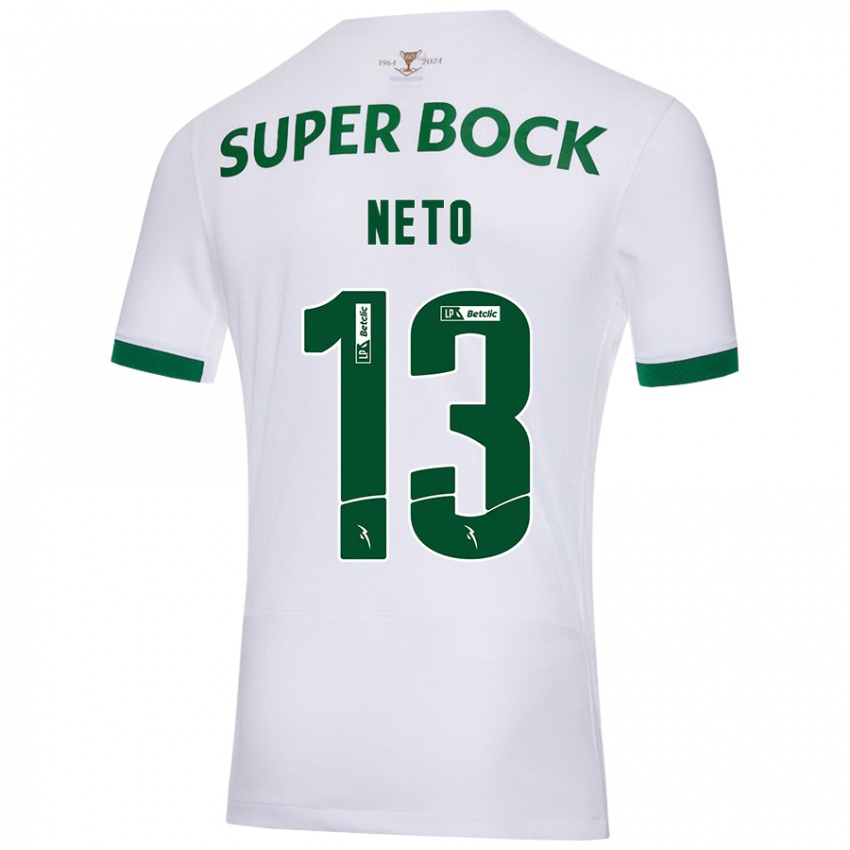 Kinder Luís Neto #13 Weiß Grün Auswärtstrikot Trikot 2024/25 T-Shirt