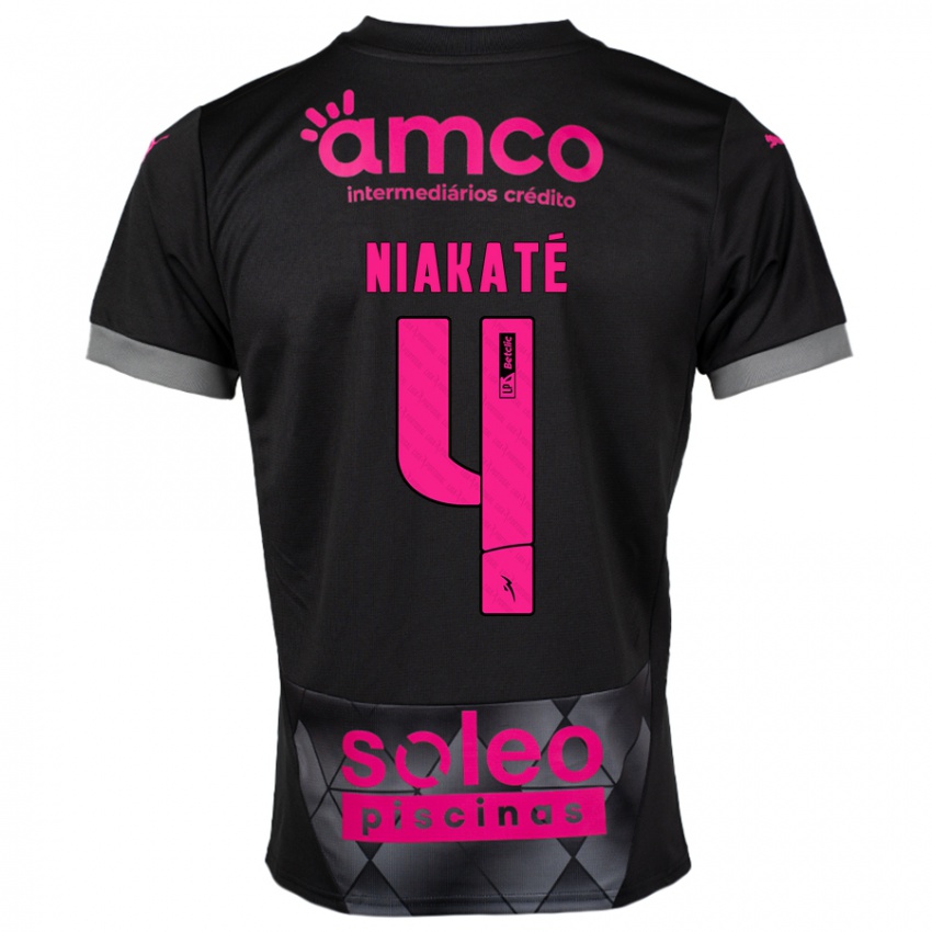 Kinder Sikou Niakaté #4 Schwarz Rosa Auswärtstrikot Trikot 2024/25 T-Shirt