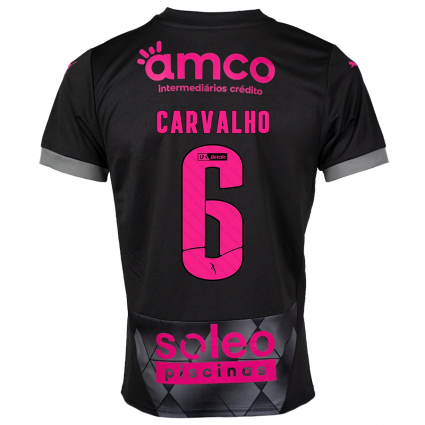 Kinder Vitor Carvalho #6 Schwarz Rosa Auswärtstrikot Trikot 2024/25 T-Shirt