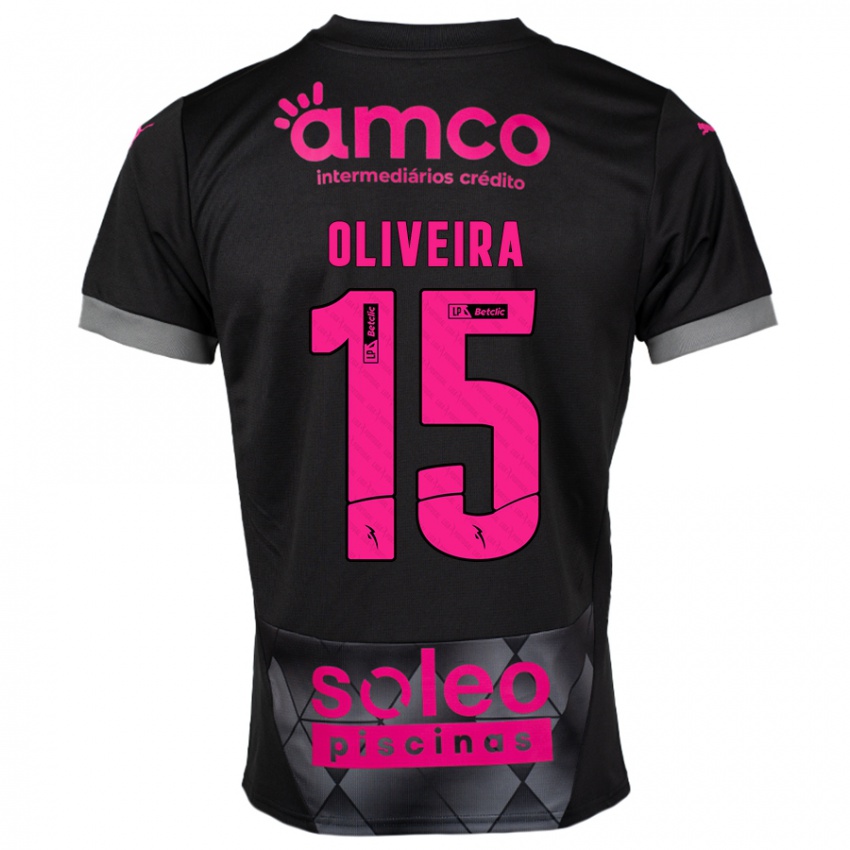 Kinder Paulo Oliveira #15 Schwarz Rosa Auswärtstrikot Trikot 2024/25 T-Shirt