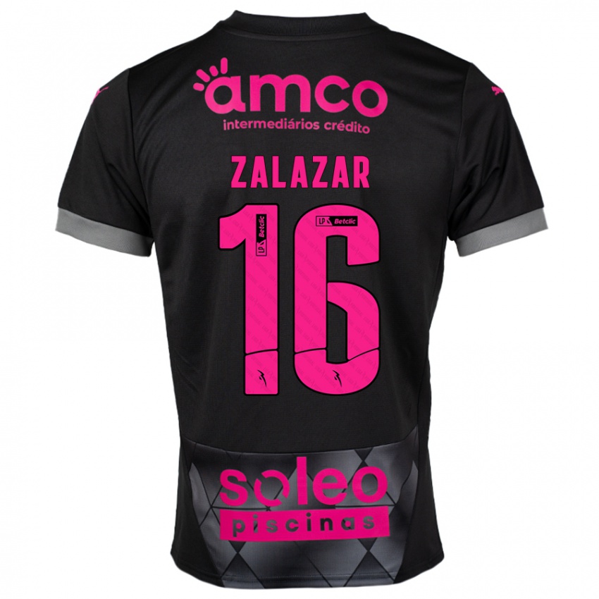 Kinder Rodrigo Zalazar #16 Schwarz Rosa Auswärtstrikot Trikot 2024/25 T-Shirt