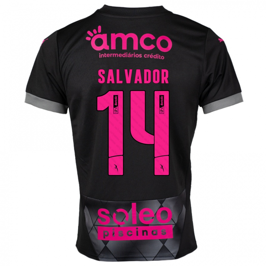 Kinder João Salvador #14 Schwarz Rosa Auswärtstrikot Trikot 2024/25 T-Shirt