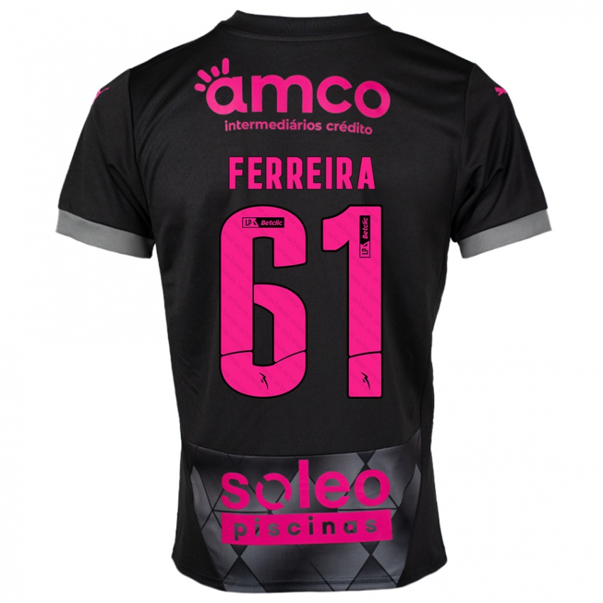 Kinder Tiago Ferreira #61 Schwarz Rosa Auswärtstrikot Trikot 2024/25 T-Shirt