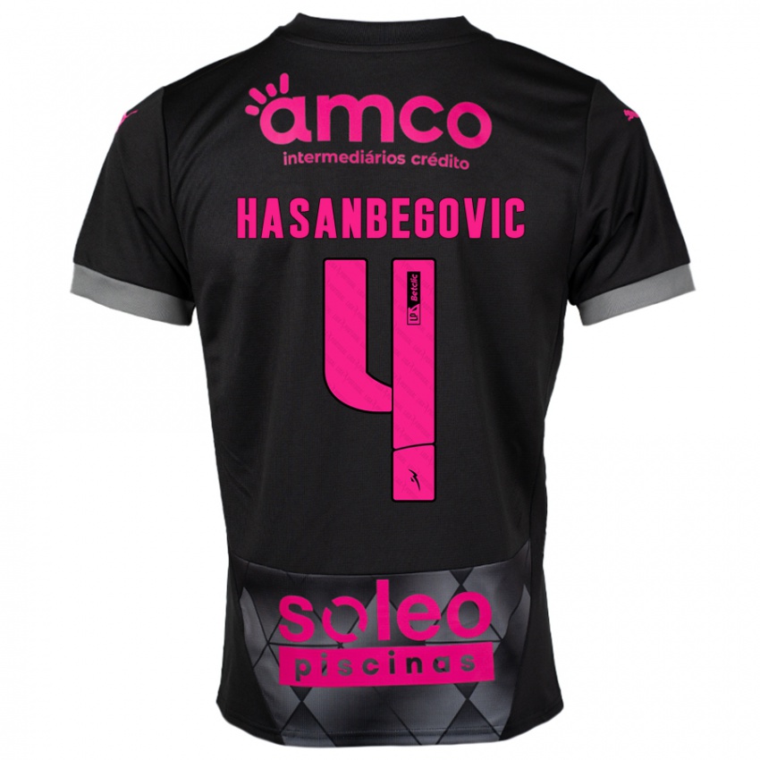 Kinder Melisa Hasanbegović #4 Schwarz Rosa Auswärtstrikot Trikot 2024/25 T-Shirt