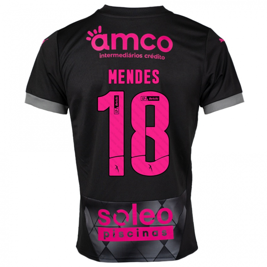 Kinder Carolina Mendes #18 Schwarz Rosa Auswärtstrikot Trikot 2024/25 T-Shirt