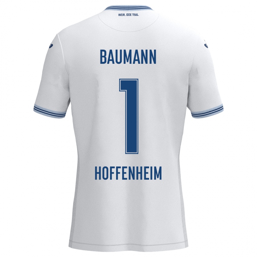 Kinder Oliver Baumann #1 Weiß Blau Auswärtstrikot Trikot 2024/25 T-Shirt