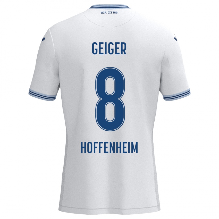 Kinder Dennis Geiger #8 Weiß Blau Auswärtstrikot Trikot 2024/25 T-Shirt