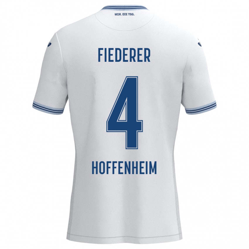 Kinder Tom Fiederer #4 Weiß Blau Auswärtstrikot Trikot 2024/25 T-Shirt