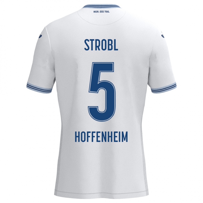 Kinder Lars Strobl #5 Weiß Blau Auswärtstrikot Trikot 2024/25 T-Shirt