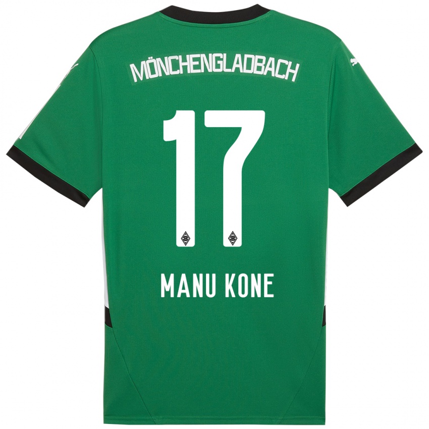 Kinder Manu Koné #17 Grün Weiß Auswärtstrikot Trikot 2024/25 T-Shirt